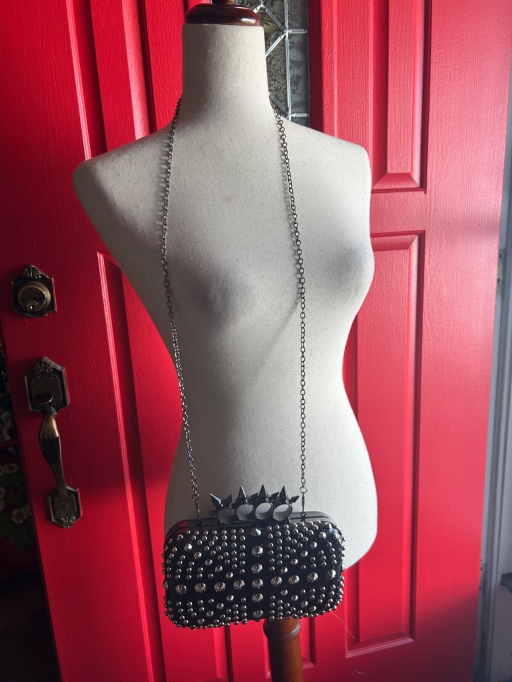 Black Studded Spike Knuckle Ring Bag - Picture 8 of 8